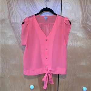 Coral Sheer Short Sleeve with Tie Front